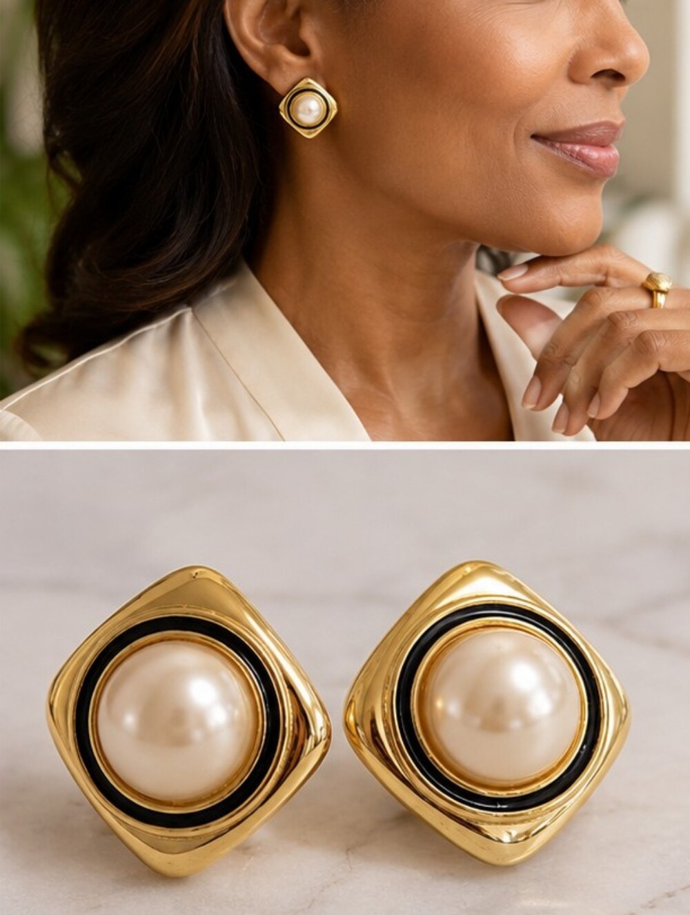 Joan Rivers Gold Pearl Square-Frame Stud Earrings